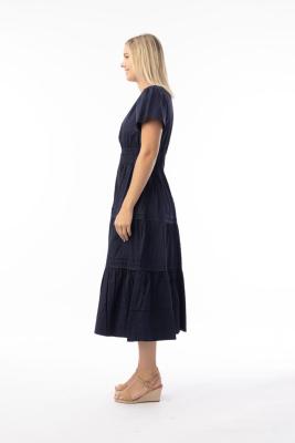 Navy Poplin Essentials Maxi Ruched Dress
