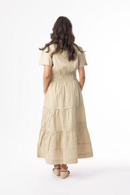 Sand Poplin Essentials Maxi Ruched Dress