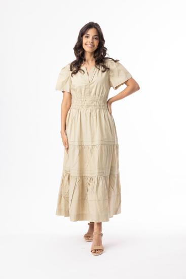 Sand Poplin Essentials Maxi Ruched Dress