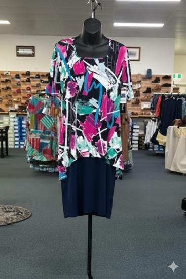 Multi Navy Overlay Dress