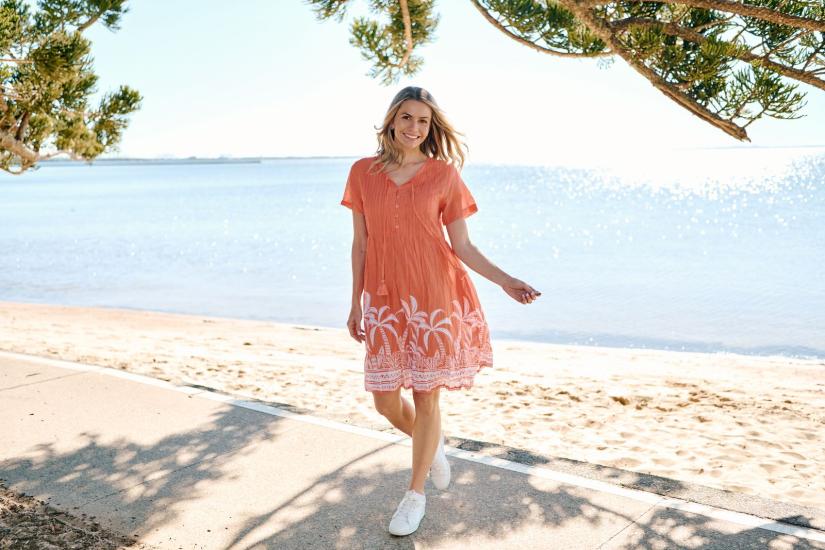 Mono Border Coral Dress