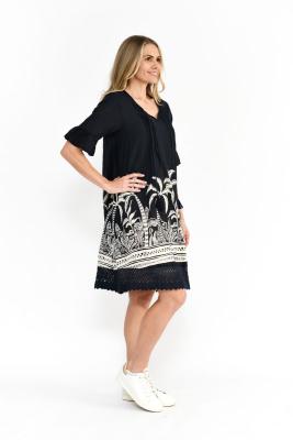 Hannah Navy Mono Border Tunic Boho Dress