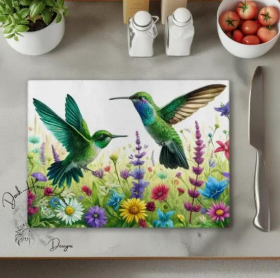 Humming Bird Glass Cutting Board