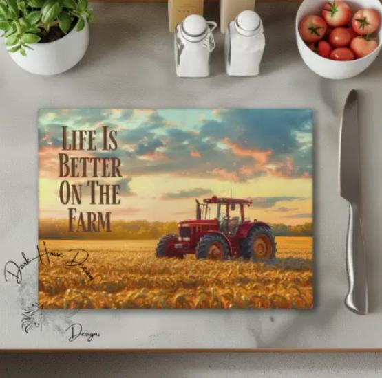 Farming Glass Cutting Board