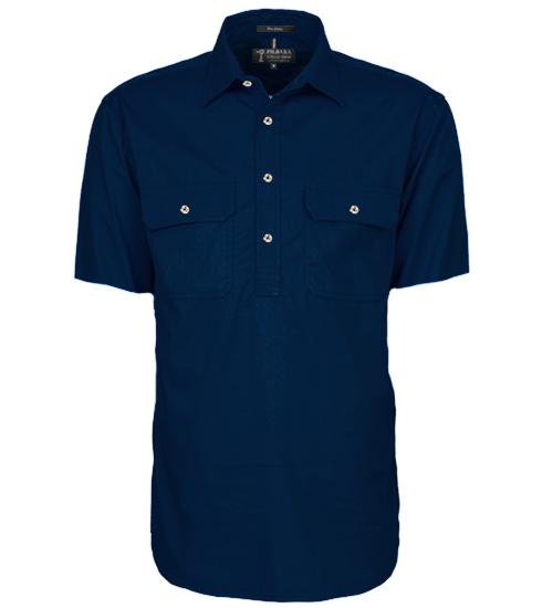 Pilbara Men's French Navy Closed Front S/S Shirt