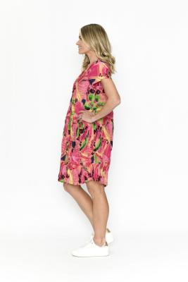 Nicola Abstract Pink Cap Sleeve Dress