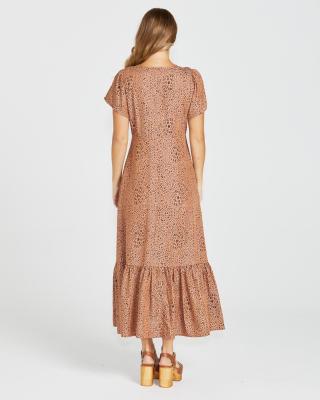 Davie Sandy Tan Animal Print Maxi Dress