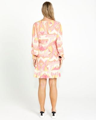 Sass Vivienne Pink Geo Frilled Hem Mini Dress