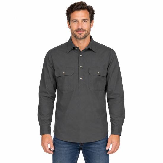 Charcoal Men's Closed Front Long Sleeve Shirt