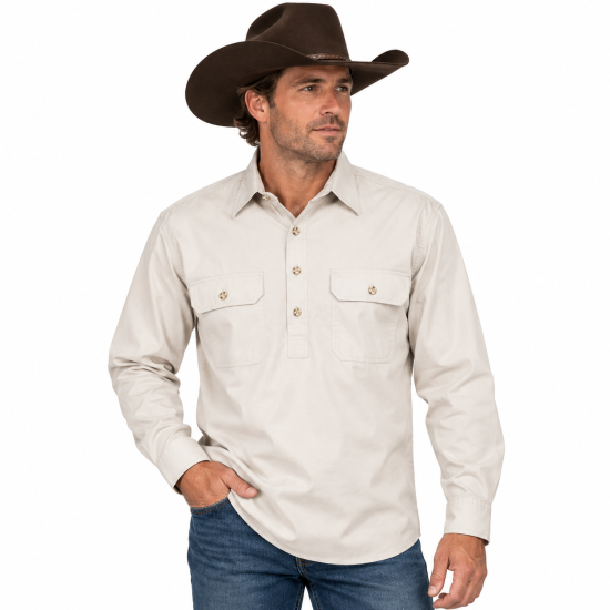 Pilbara Stone Closed Front Long Sleeve Shirt