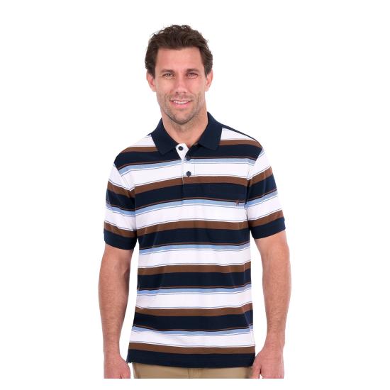 Randy Navy/Rust Men's One Pocket Short Sleeve Polo