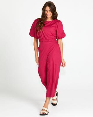 Sass Marnie Berry Balloon Sleeve Top
