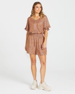 Davie Sandy Tan Animal Print Top