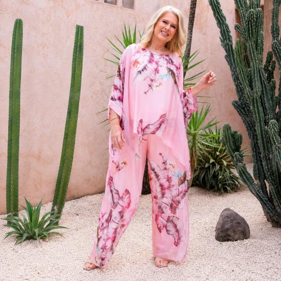 Blush Tropics Printed Pisa Silk Pants